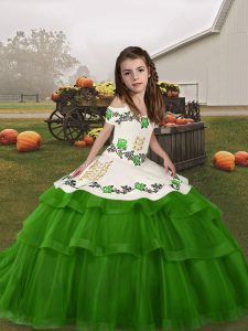 Pretty Floor Length Ball Gowns Sleeveless Green Child Pageant Dress Lace Up