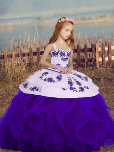 Sleeveless Floor Length Child Pageant Dress and Embroidery and Ruffles