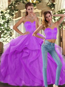 Latest Floor Length Lilac Quince Ball Gowns Sweetheart Sleeveless Lace Up