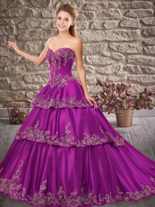 Purple Sweetheart Neckline Appliques Sweet 16 Quinceanera Dress Sleeveless Lace Up