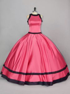 Exquisite Red Satin Zipper Scoop Sleeveless Floor Length Ball Gown Prom Dress Ruching