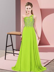 Dramatic Beading Prom Party Dress Yellow Green Side Zipper Sleeveless Floor Length