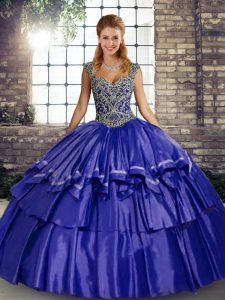 Custom Designed Purple Sleeveless Beading and Ruffled Layers Floor Length 15th Birthday Dress