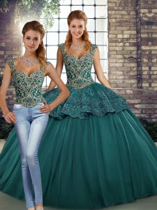 Fantastic Floor Length Green Quinceanera Dress Straps Sleeveless Lace Up