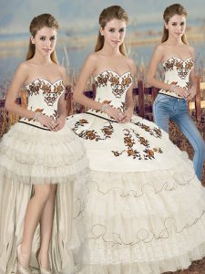 Nice Sleeveless Embroidery and Ruffled Layers and Bowknot Lace Up Sweet 16 Dresses