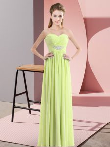 Yellow Green Empire Chiffon Sweetheart Sleeveless Beading Floor Length Zipper Prom Dress