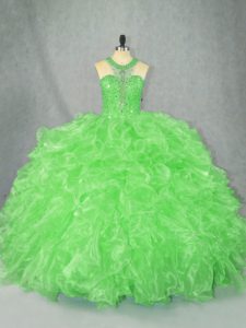 Sleeveless Organza Floor Length Zipper Sweet 16 Quinceanera Dress in with Beading and Ruffles