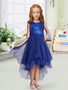 Organza Sleeveless High Low Flower Girl Dresses and Sequins and Bowknot