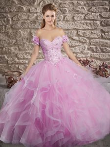 Attractive Ball Gowns Sleeveless Lilac Quinceanera Dress Brush Train Lace Up