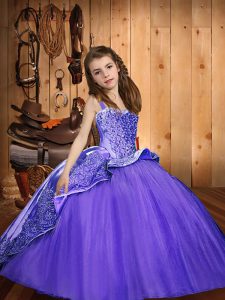 Tulle Sleeveless Floor Length Pageant Dress for Teens and Beading and Appliques