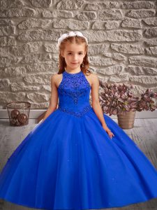 On Sale Lace Up Kids Formal Wear Royal Blue for Wedding Party with Beading Sweep Train