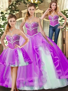 Sexy Lilac Sleeveless Beading Floor Length 15 Quinceanera Dress
