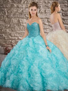 Most Popular Sleeveless Brush Train Lace Up Beading Sweet 16 Quinceanera Dress