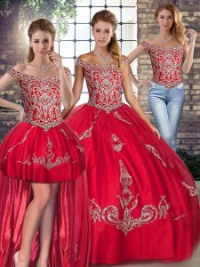 Stylish Tulle Sleeveless Floor Length Quinceanera Dresses and Beading and Embroidery