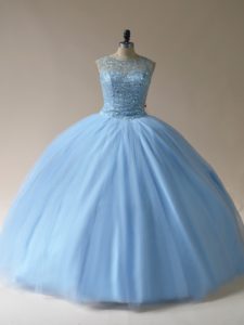 Clearance Floor Length Ball Gowns Sleeveless Light Blue 15 Quinceanera Dress Lace Up
