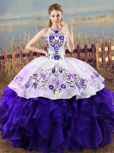 Floor Length Ball Gowns Sleeveless White And Purple Quinceanera Gowns Lace Up