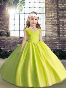 Floor Length Lace Up Pageant Dress for Womens Yellow Green for Party and Wedding Party with Beading