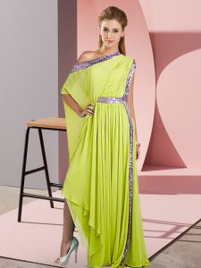 Modest Yellow Green Empire Sequins Homecoming Dress Side Zipper Chiffon Sleeveless Asymmetrical