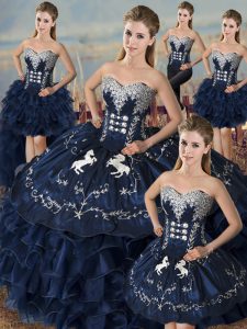 Dramatic Sweetheart Sleeveless Satin and Organza Quinceanera Dress Embroidery and Ruffles Lace Up