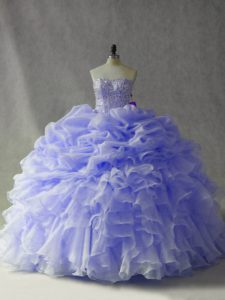 Lavender Sleeveless Organza Brush Train Lace Up Sweet 16 Dresses for Sweet 16 and Quinceanera