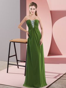 Glittering Olive Green Chiffon Zipper Sweetheart Sleeveless Floor Length Celebrity Style Dress Beading