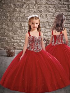 Admirable Tulle Sleeveless Floor Length Little Girl Pageant Dress and Beading