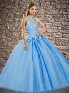 Baby Blue Sleeveless Beading and Appliques Lace Up Sweet 16 Quinceanera Dress