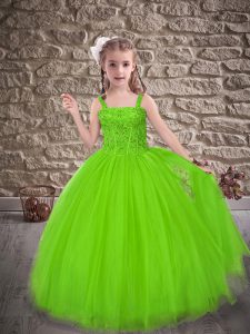 Little Girl Pageant Dress Wedding Party with Beading and Appliques Straps Sleeveless Sweep Train Lace Up