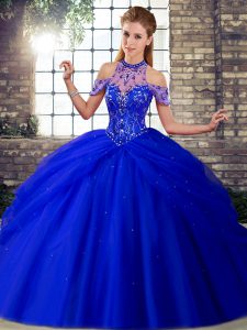 Noble Sleeveless Brush Train Beading and Pick Ups Lace Up Quinceanera Gowns