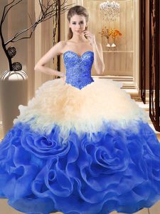 Multi-color Sweetheart Neckline Beading and Ruffles Sweet 16 Dress Sleeveless Lace Up