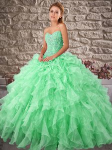 Brush Train Ball Gowns Quinceanera Gowns Apple Green Sweetheart Organza Sleeveless Lace Up