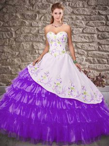 Inexpensive Floor Length Lace Up Sweet 16 Quinceanera Dress Purple for Military Ball and Sweet 16 and Quinceanera with E