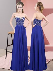 Superior Royal Blue Zipper Prom Party Dress Beading Sleeveless Floor Length