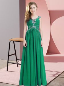 Affordable Green Womens Party Dresses Prom and Party and Military Ball with Beading Straps Cap Sleeves Lace Up