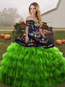Artistic Sleeveless Embroidery and Ruffled Layers Lace Up Vestidos de Quinceanera