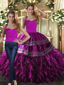 Adorable Floor Length Fuchsia Sweet 16 Quinceanera Dress Halter Top Sleeveless Lace Up