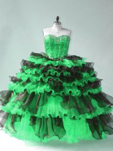Fantastic Green Lace Up Sweetheart Beading and Ruffled Layers 15 Quinceanera Dress Organza Sleeveless