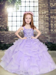 Fashionable Sleeveless Beading and Ruffles Lace Up Girls Pageant Dresses