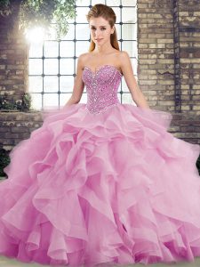 Ball Gowns Sleeveless Lilac Ball Gown Prom Dress Brush Train Lace Up