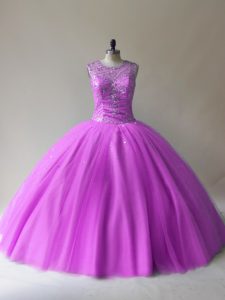 Captivating Floor Length Lilac Ball Gown Prom Dress Tulle Sleeveless Beading