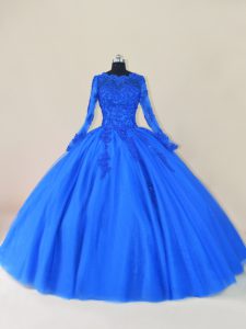 Inexpensive Floor Length Ball Gowns Long Sleeves Royal Blue Quinceanera Gown Zipper