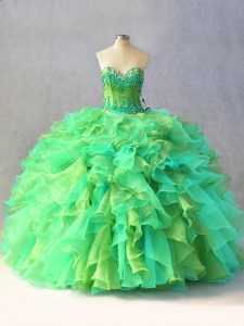 Free and Easy Multi-color Ball Gowns Organza Sweetheart Sleeveless Beading and Ruffles Floor Length Lace Up Quinceanera 