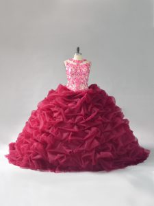 Fantastic Lace Up Vestidos de Quinceanera Burgundy for Sweet 16 and Quinceanera with Beading and Pick Ups Court Train