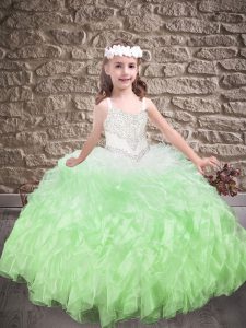 Beauteous Straps Sleeveless Sweep Train Lace Up Pageant Gowns For Girls Organza