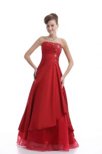 Dazzling Red Lace Up Prom Party Dress Embroidery Sleeveless Floor Length