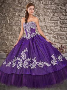 Stunning Floor Length Purple Vestidos de Quinceanera Taffeta Sleeveless Appliques