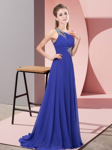 Customized Purple Empire One Shoulder Sleeveless Chiffon Floor Length Beading Prom Gown