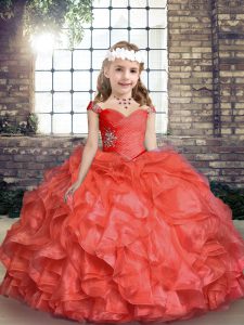 Straps Sleeveless Organza Little Girls Pageant Dress Wholesale Beading and Ruching Lace Up