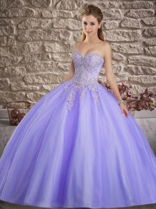 Floor Length Lace Up Sweet 16 Quinceanera Dress Lavender for Military Ball and Sweet 16 and Quinceanera with Appliques