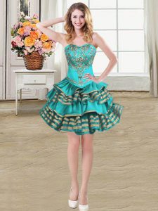 Unique Mini Length Teal Party Dresses Sweetheart Sleeveless Lace Up